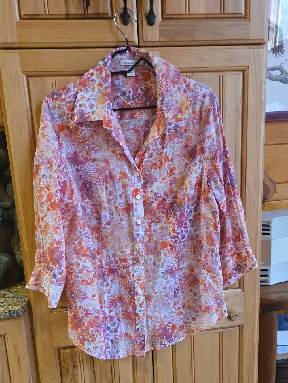 Coldwater Creek Pink Orange Floral Button-Down Blouse